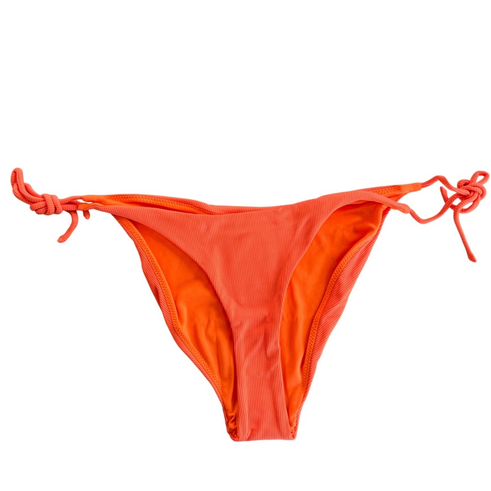 Peixoto Neon Orange Ribbed Side Tie Bikini Bottoms Women Large New